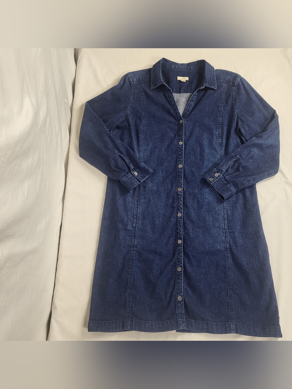 J.jill Denim Long Sleeve Roll Tab Full Button Up Blue Denim Dress Large Petite - Picture 6 of 15